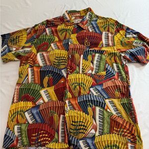 Bayou Wear Shirt Mens Medium New Orleans Jazz Fest Accordions AOP Rayon USA Made